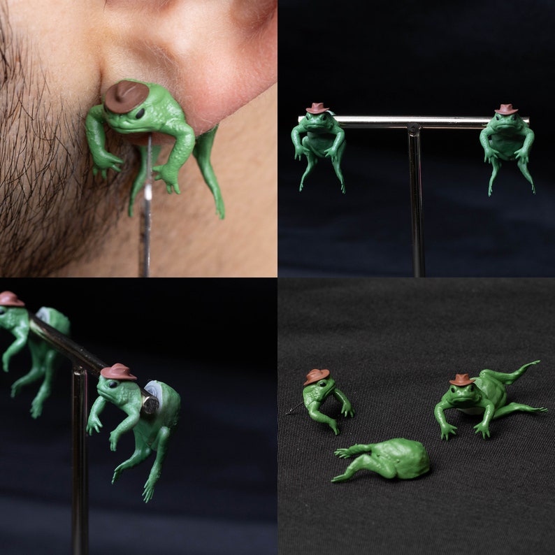 Funny Frog Toad Earrings Quirky Gift