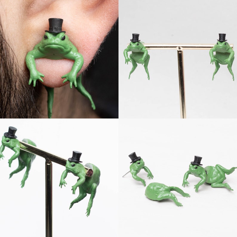 Funny Frog Toad Earrings Quirky Gift