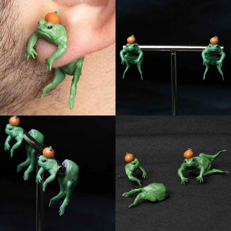 Funny Frog Toad Earrings Quirky Gift