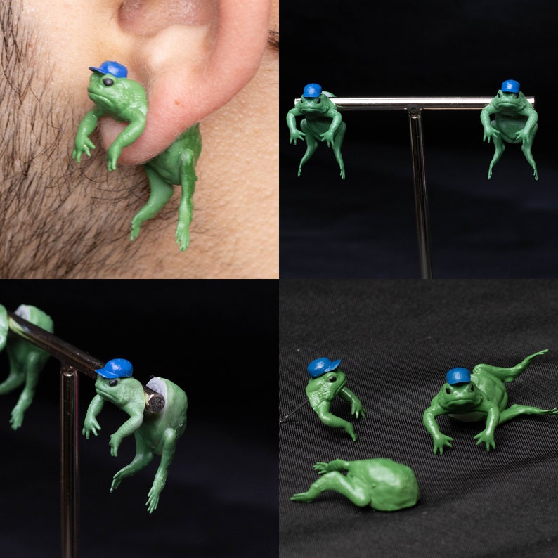 Funny Frog Toad Earrings Quirky Gift