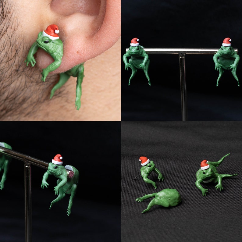 Funny Frog Toad Earrings Quirky Gift