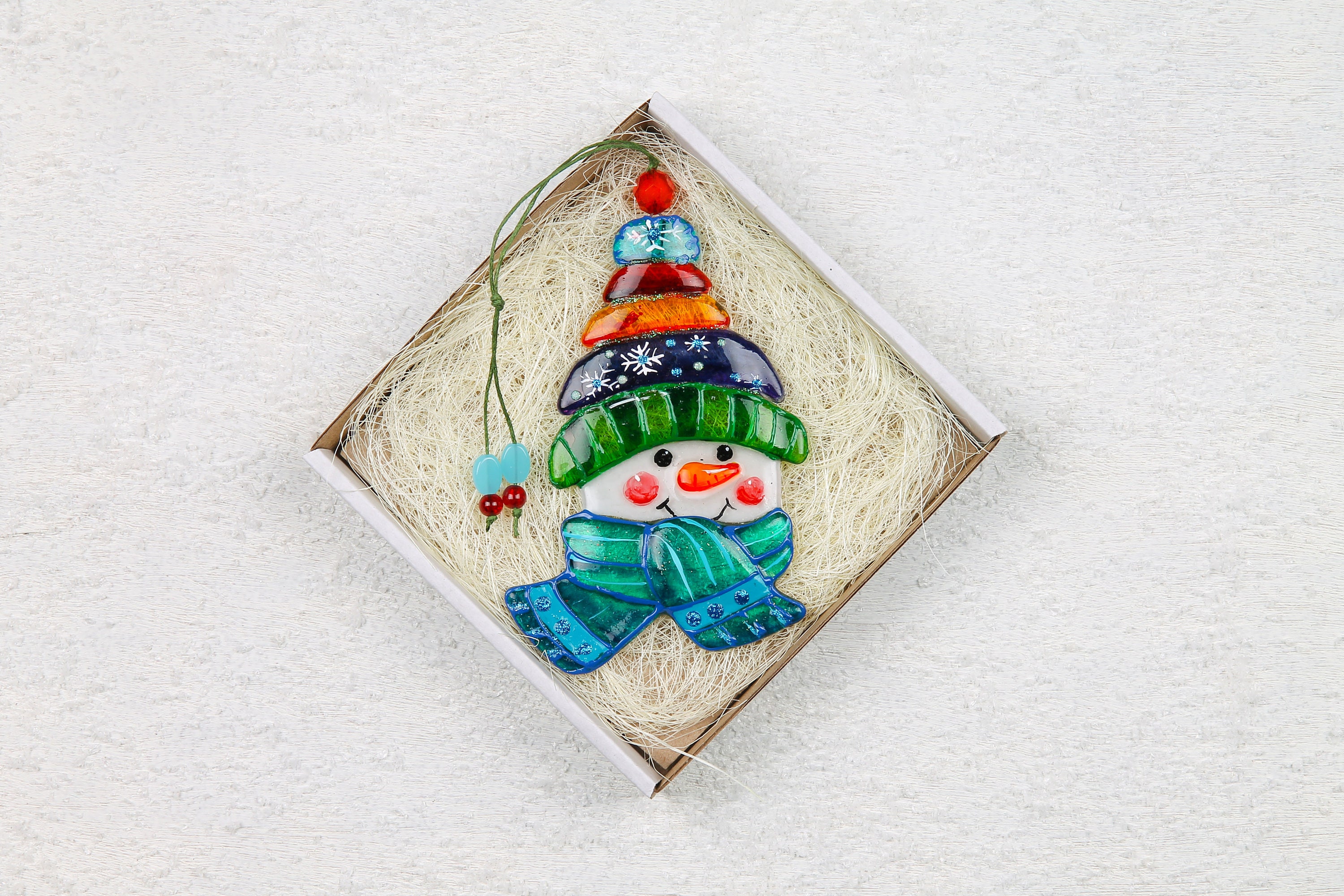 ✨Set of 2 Snowman Fused Glass Christmas Ornaments✨