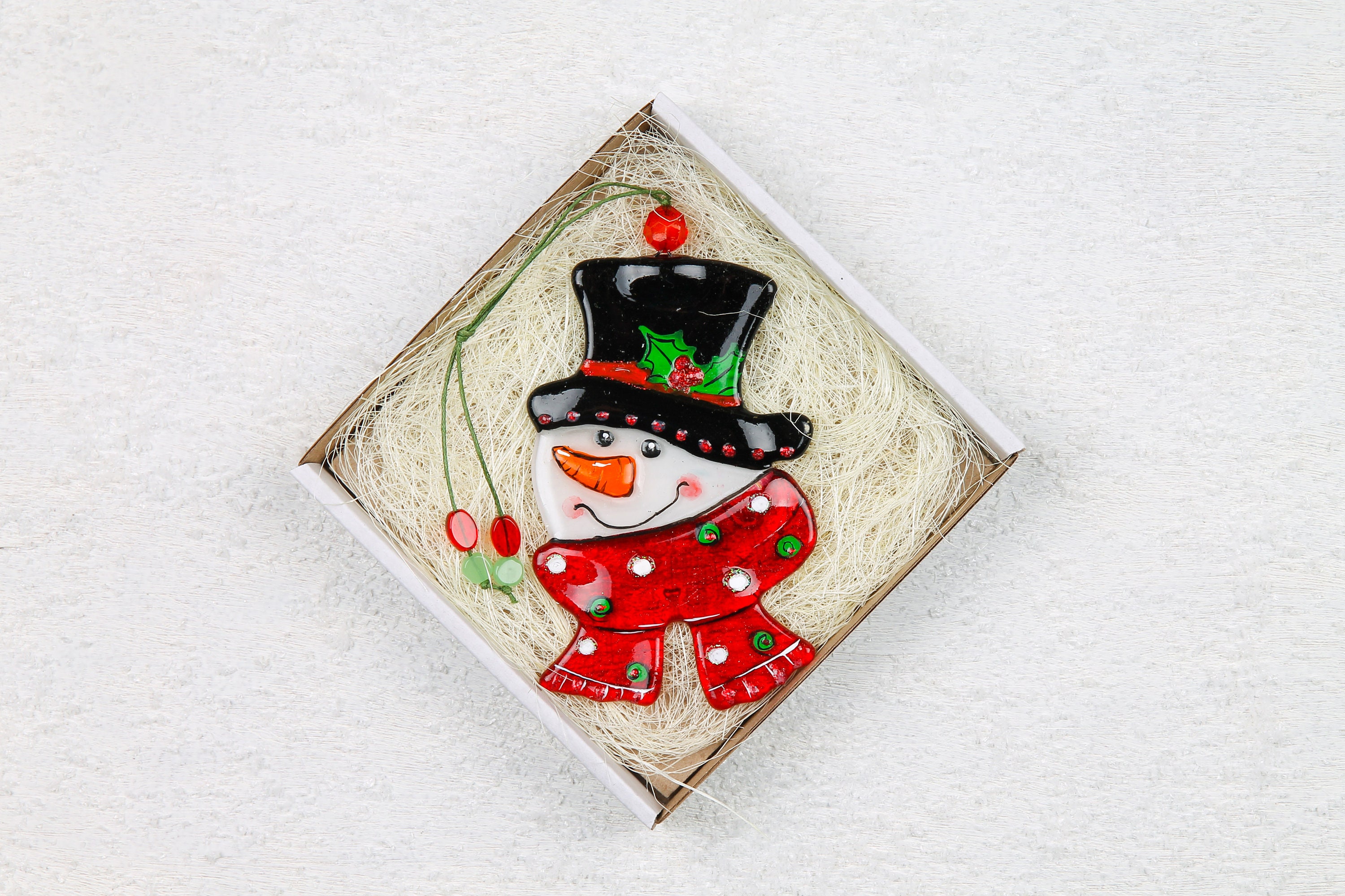 ✨Set of 2 Snowman Fused Glass Christmas Ornaments✨