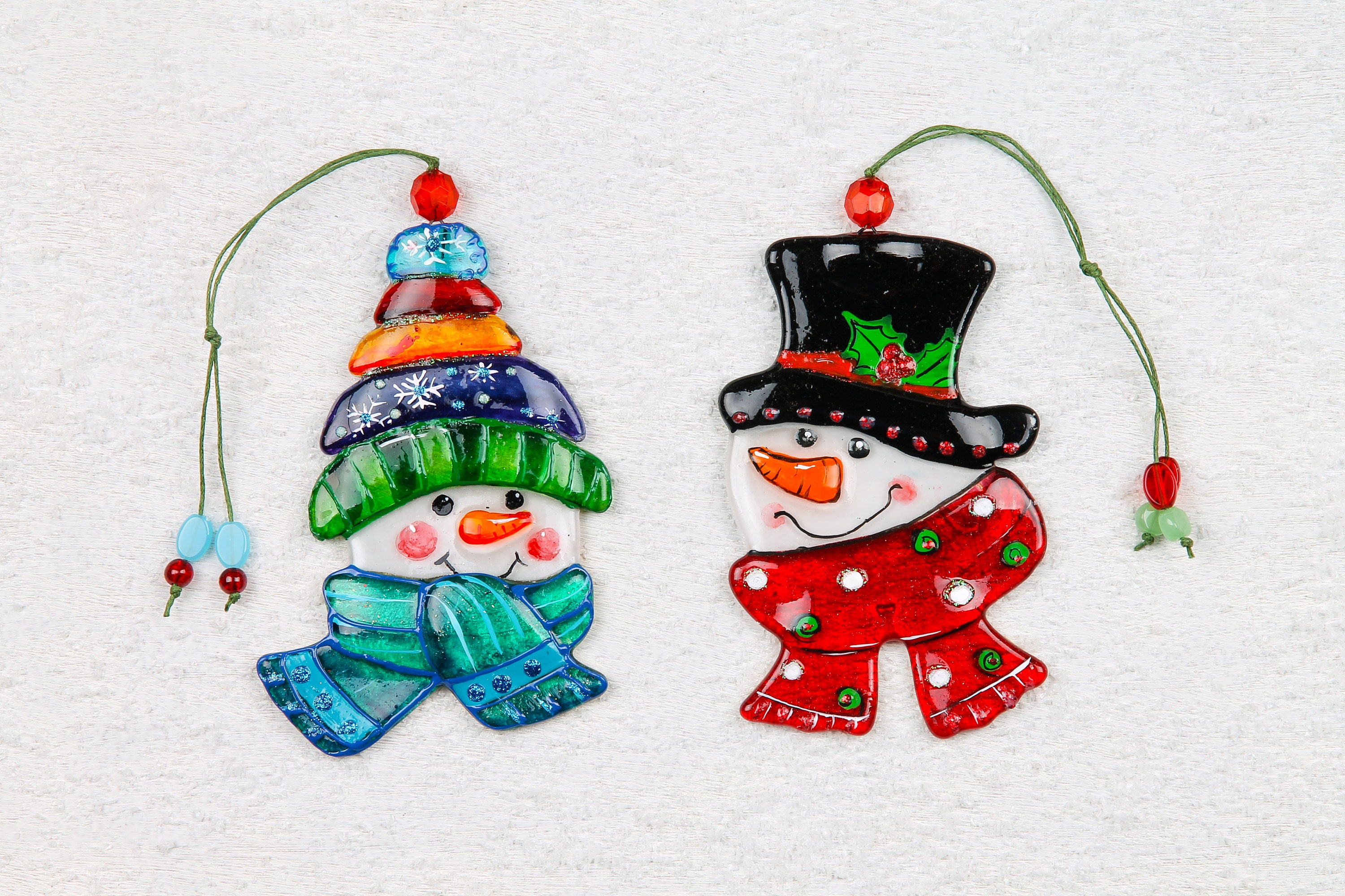 ✨Set of 2 Snowman Fused Glass Christmas Ornaments✨