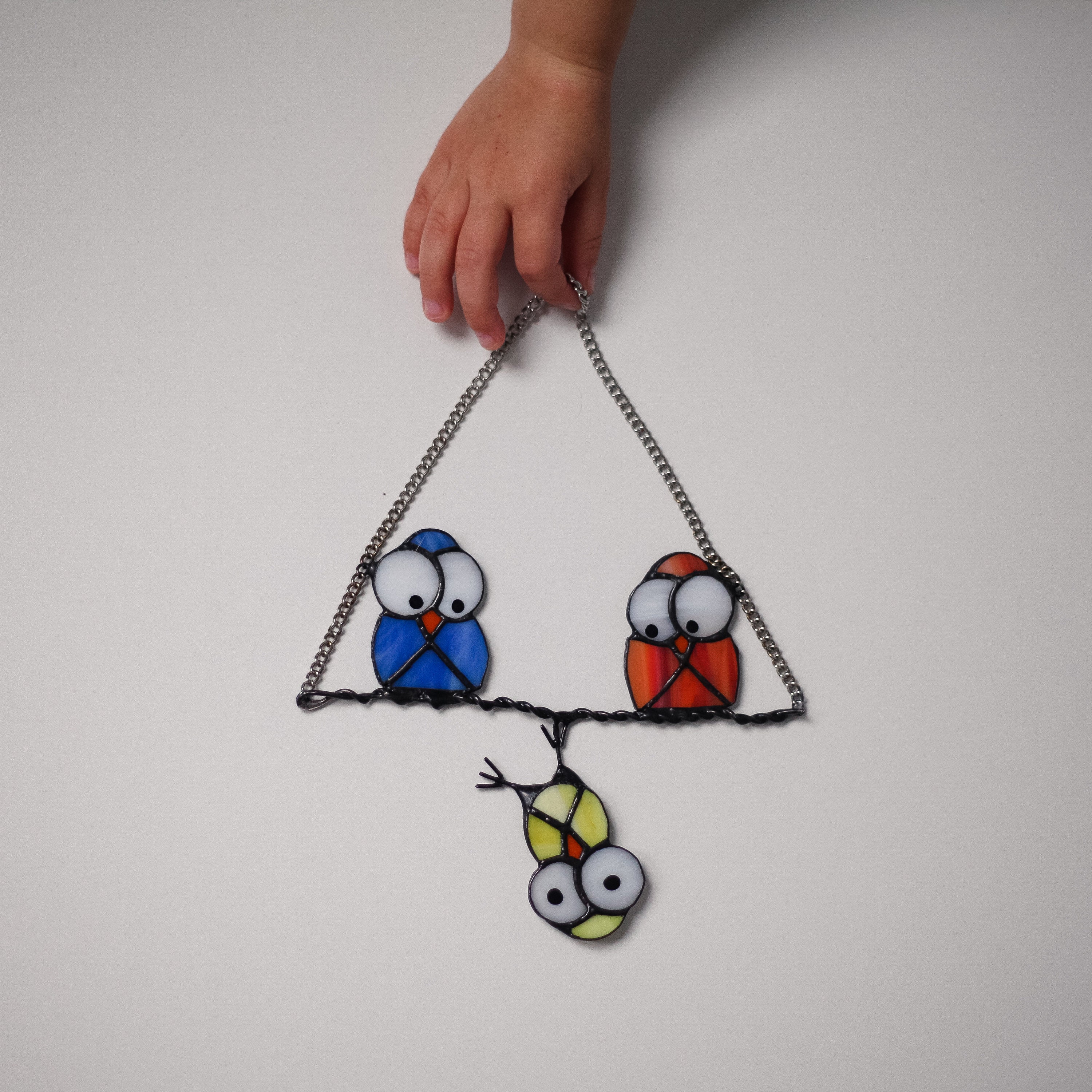 3 Cute and Funny Stained Glass Owls Suncatcher 
