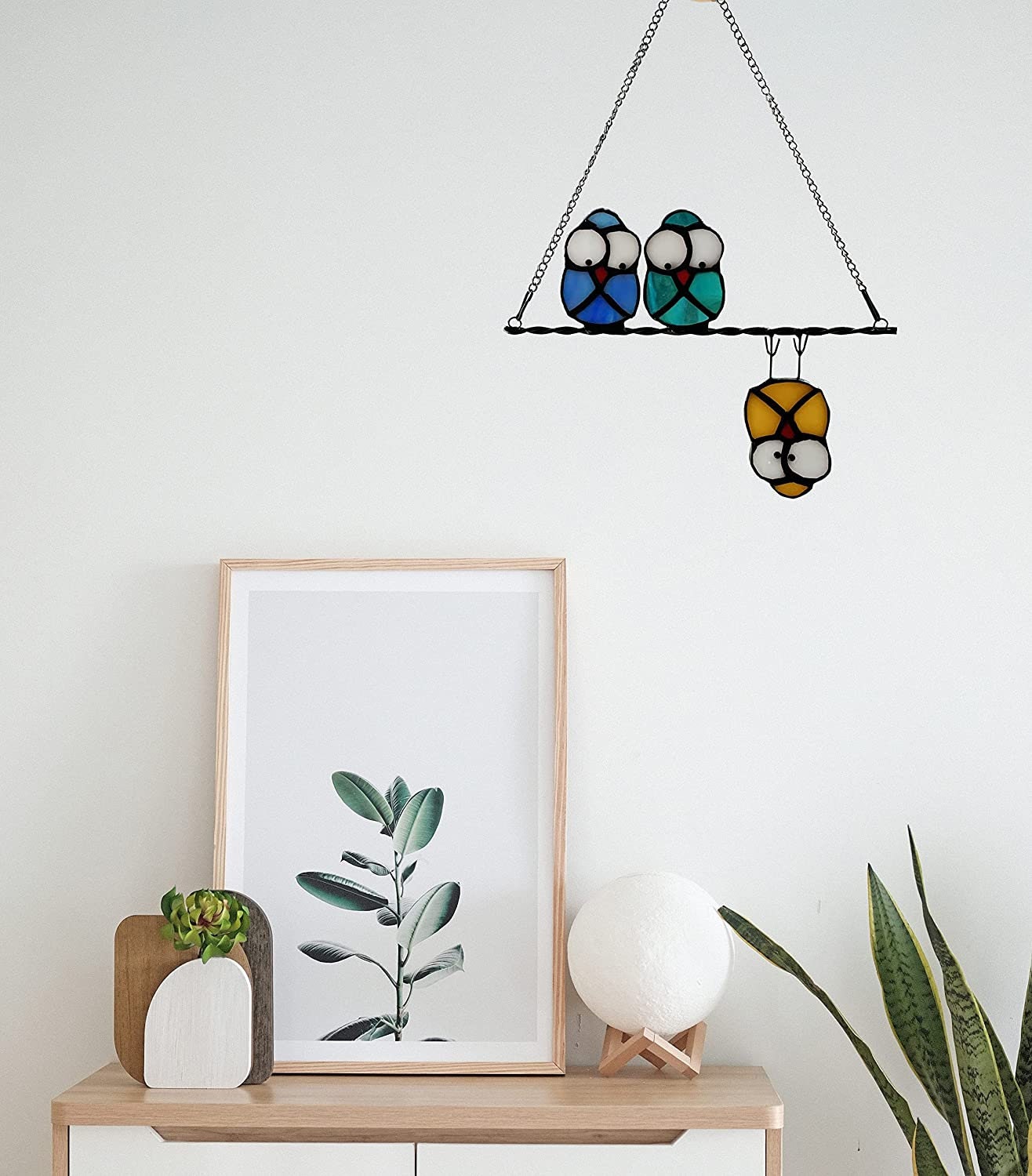 3 Cute and Funny Stained Glass Owls Suncatcher 