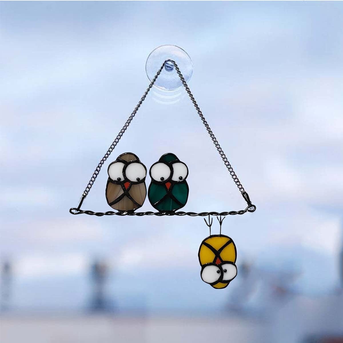 3 Cute and Funny Stained Glass Owls Suncatcher 