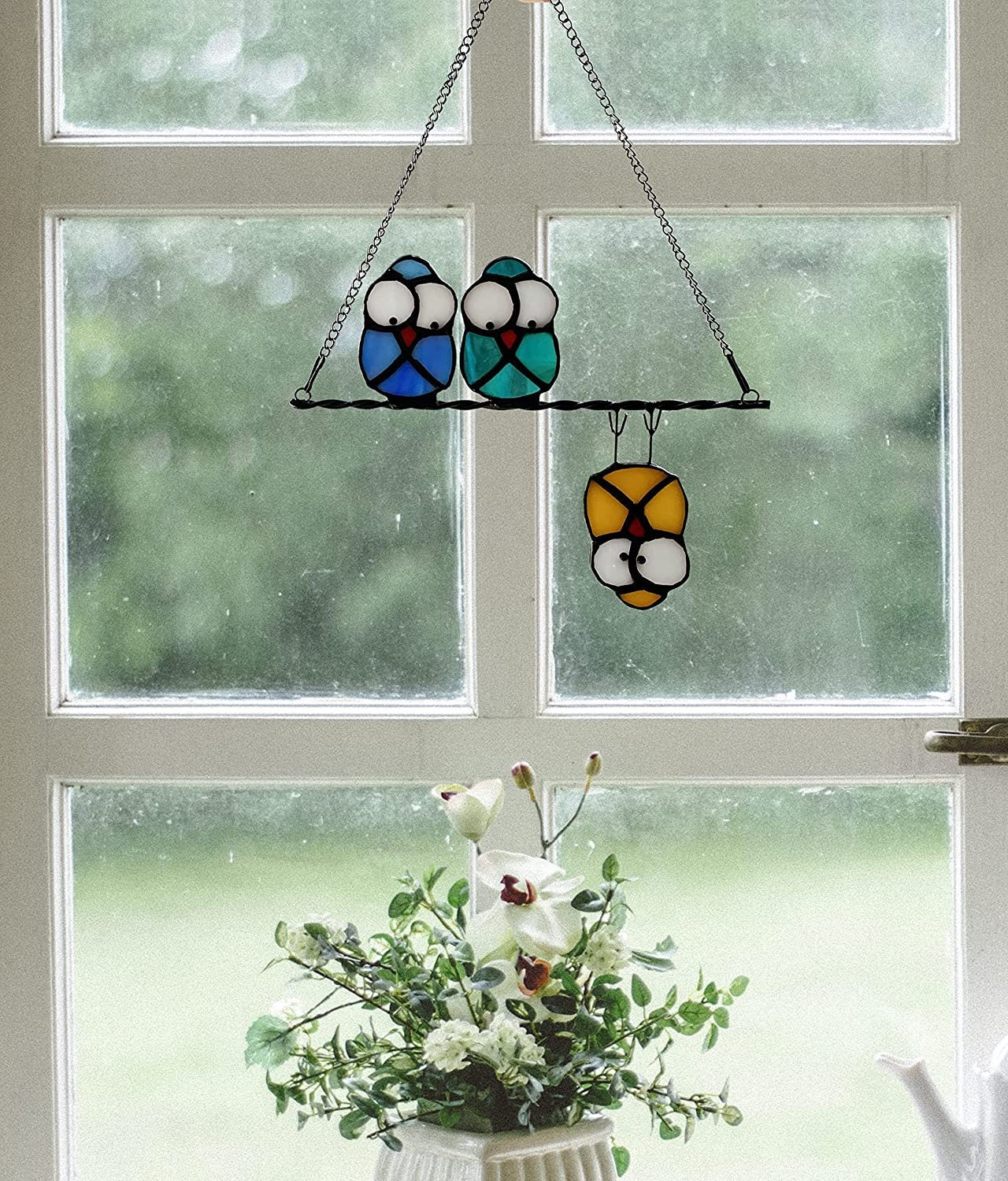 3 Cute and Funny Stained Glass Owls Suncatcher 
