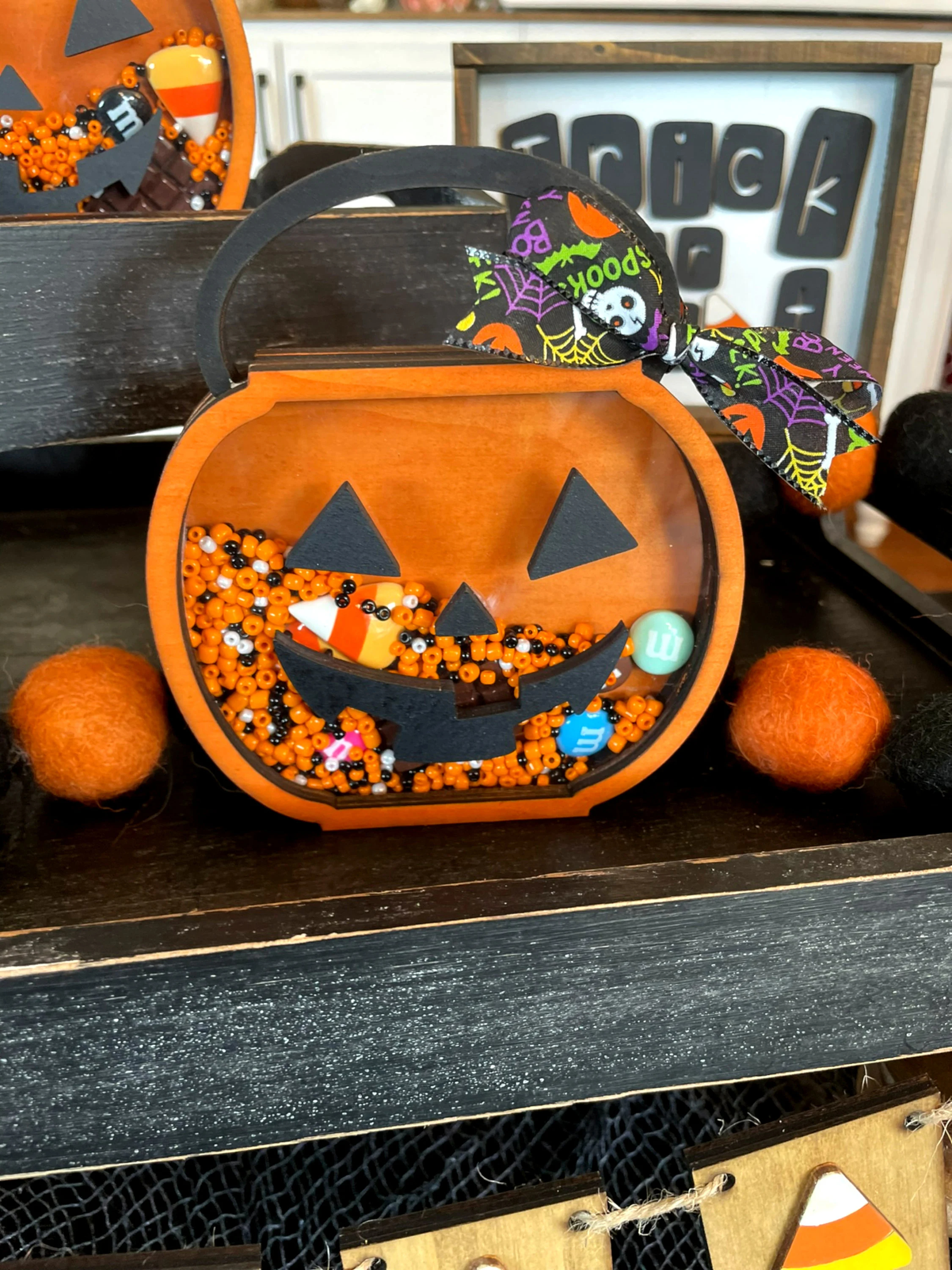 Halloween Wooden Pumpkin Candy Shaker