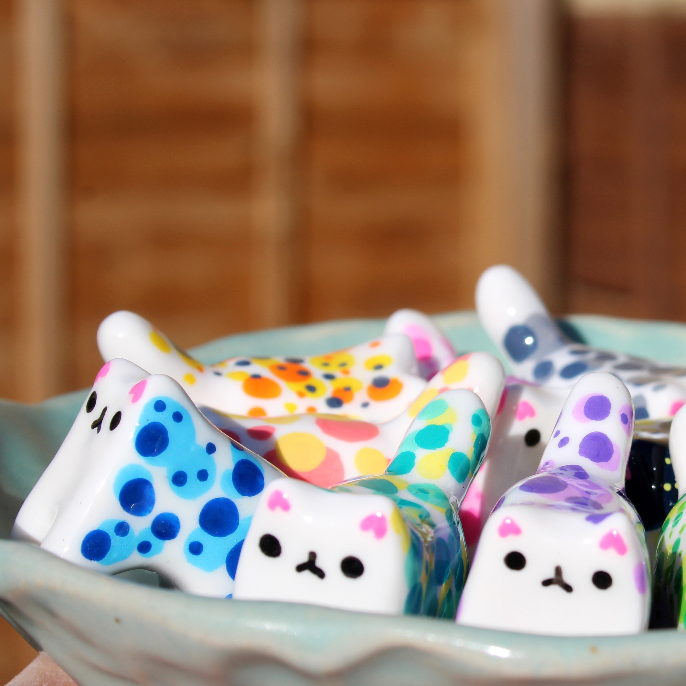 Handmade Painted Cute Quirky Clay Kitty Cat Figurine