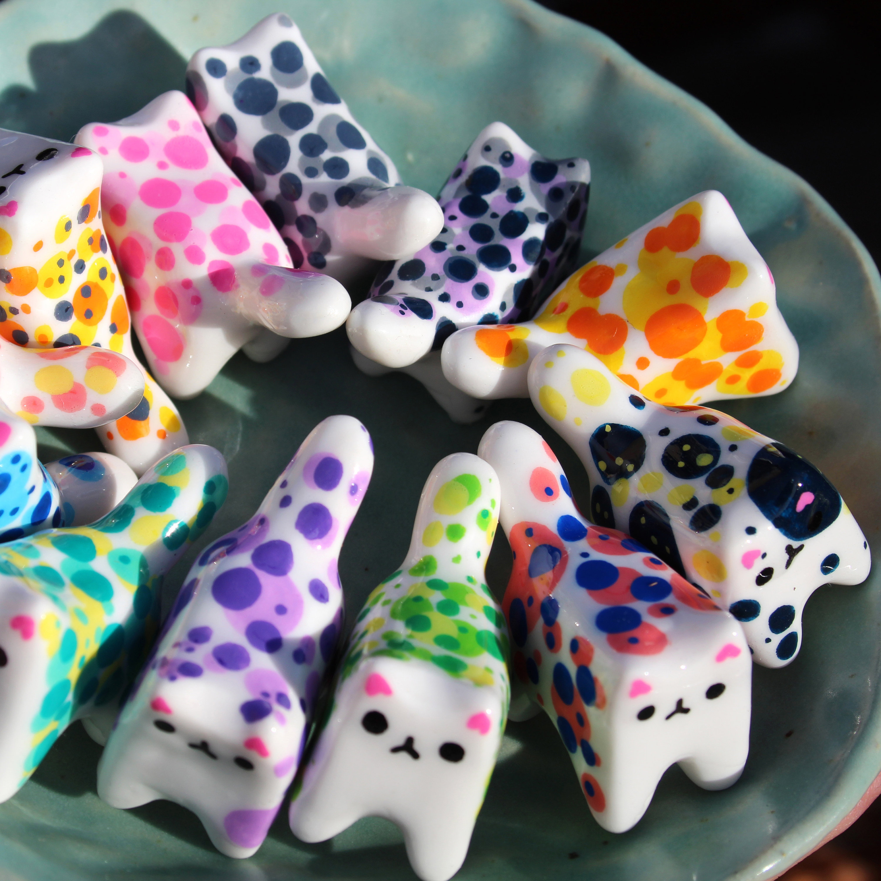 Handmade Painted Cute Quirky Clay Kitty Cat Figurine