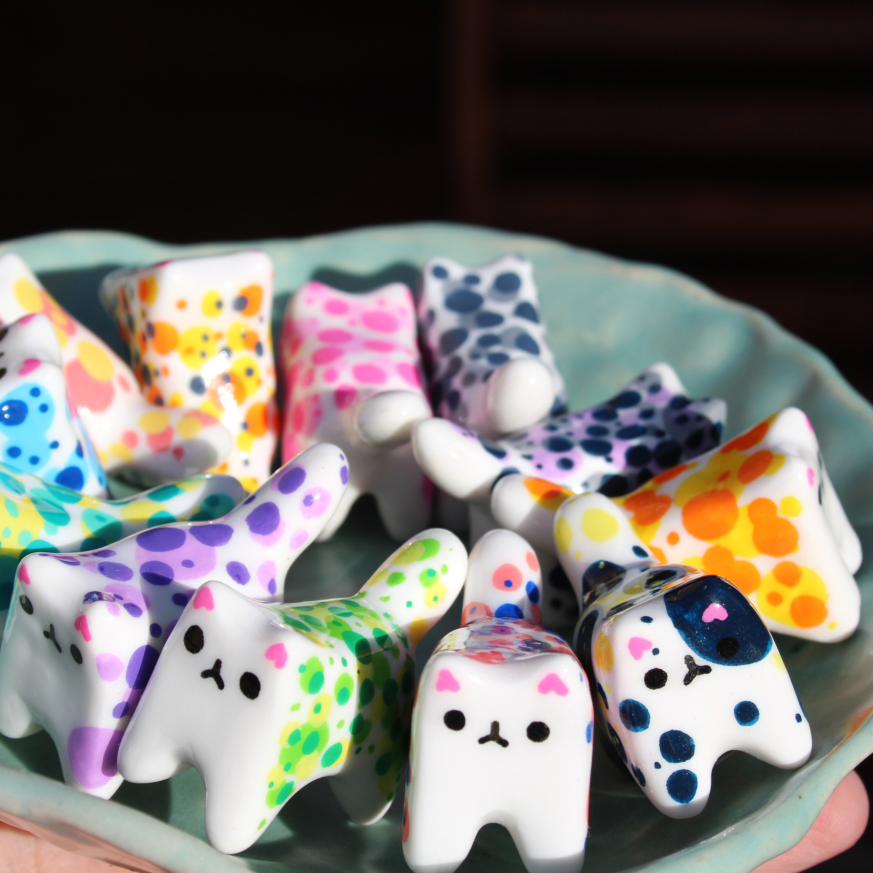 Handmade Painted Cute Quirky Clay Kitty Cat Figurine
