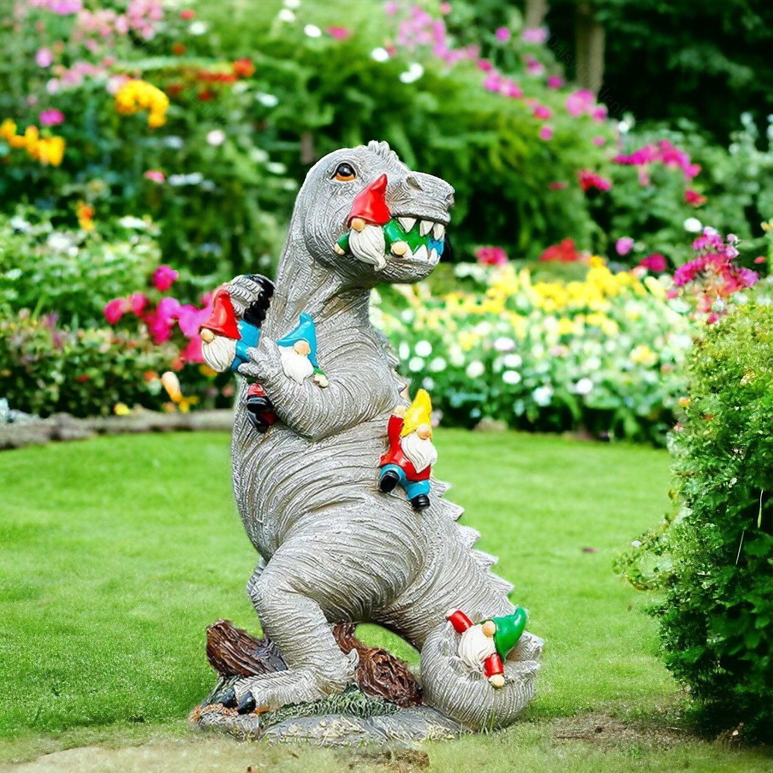 Garden Decor,T.rex Dinosaur Feeding on Gnomes