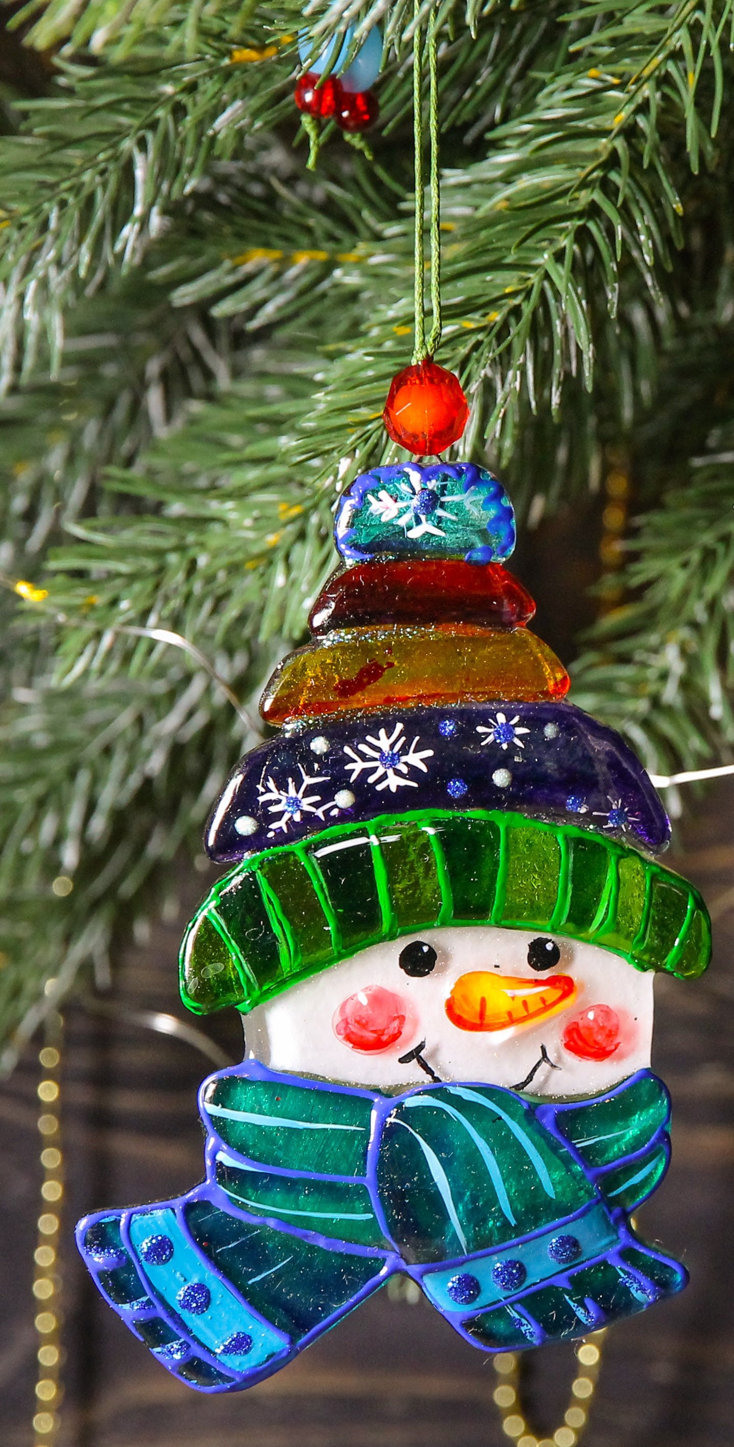 ✨Set of 2 Snowman Fused Glass Christmas Ornaments✨
