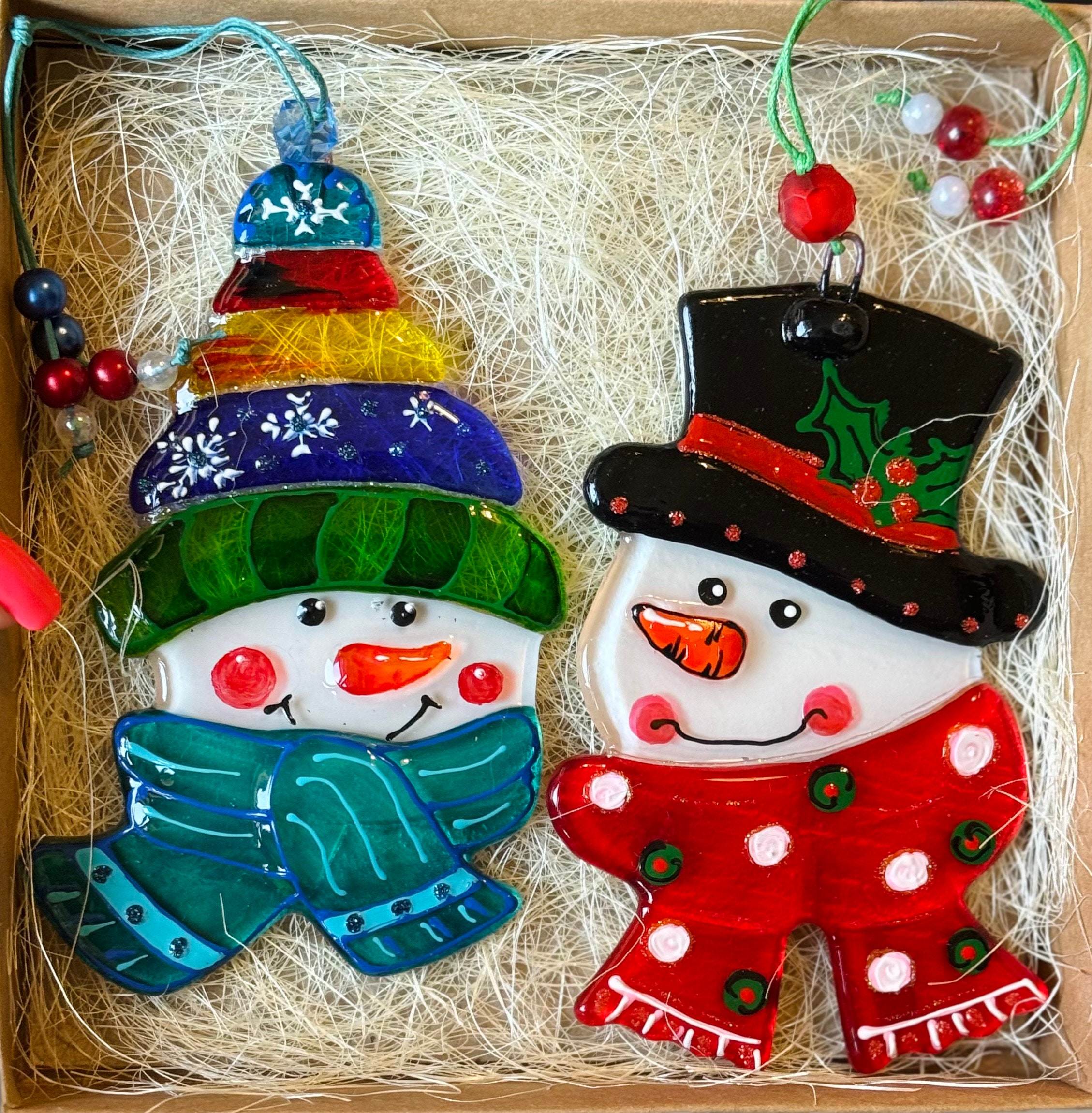 ✨Set of 2 Snowman Fused Glass Christmas Ornaments✨