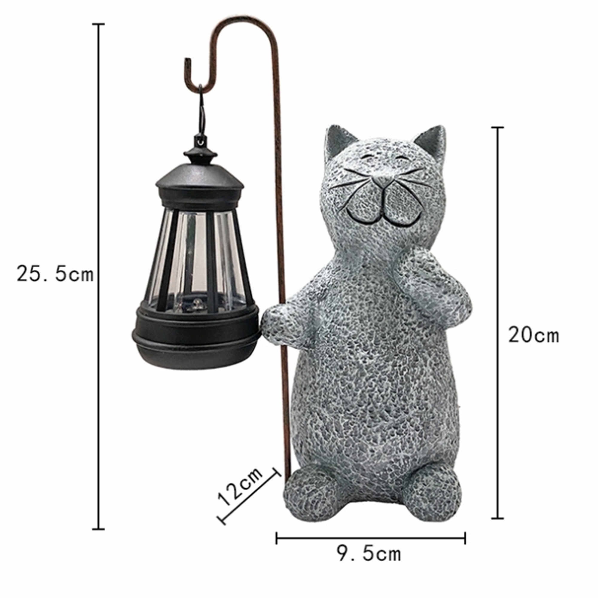 Cat Statue Garden Ornament with Solar Lantern