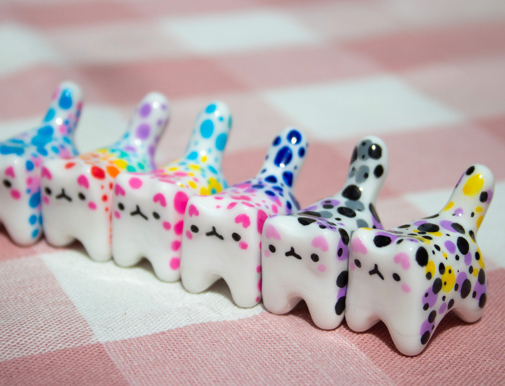 Handmade Painted Cute Quirky Clay Kitty Cat Figurine