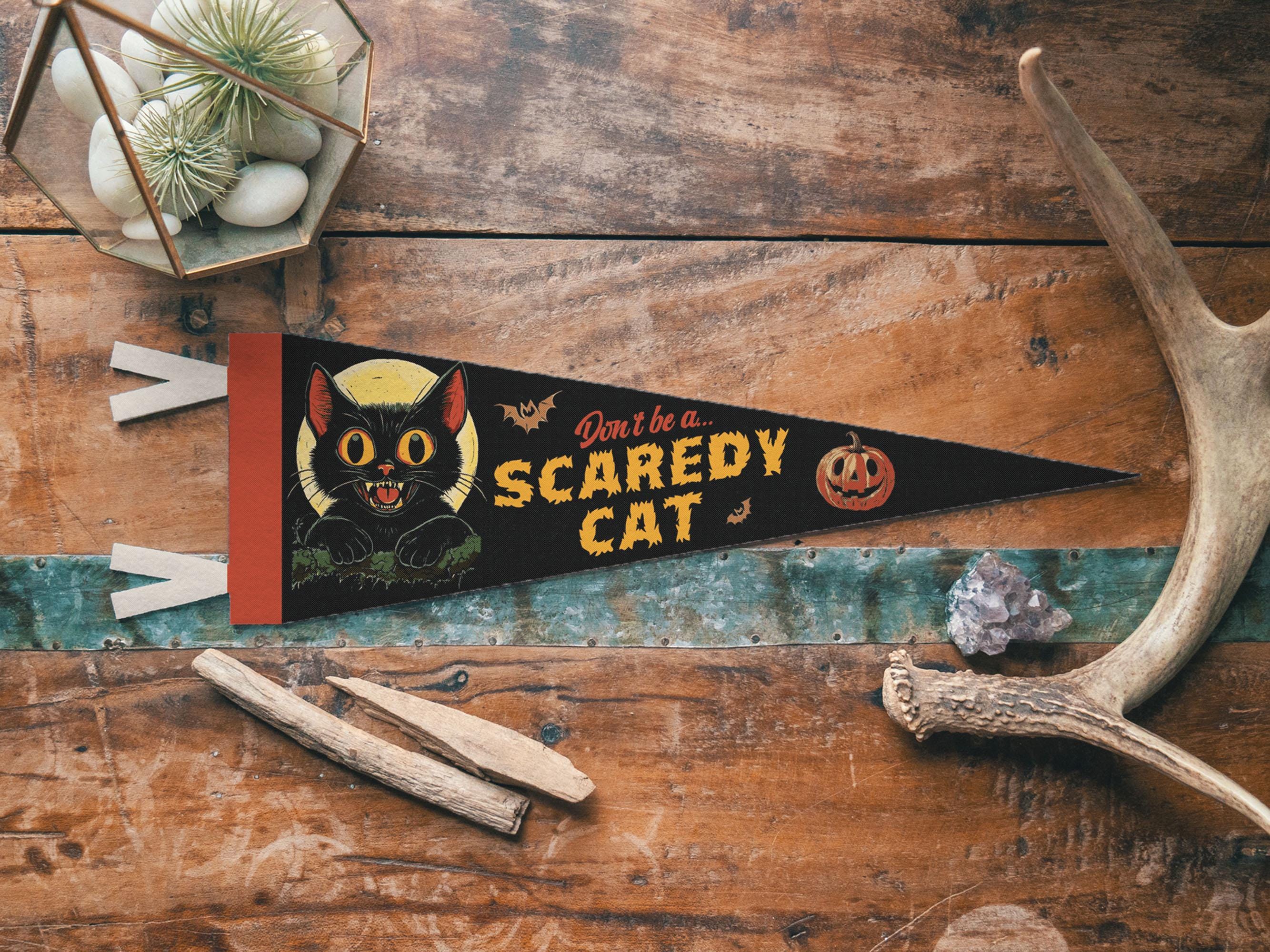 Don't Be a Scaredy Cat Felt Pennant - Retro Halloween Decor
