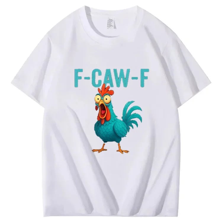 F-Caw-F Crazy Blue Chicken Pattern 100% Cotton T-Shirt