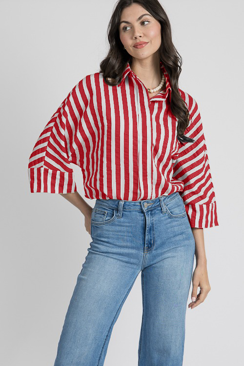 Oversized Textured Dolman Sleeve Stripes Shirt