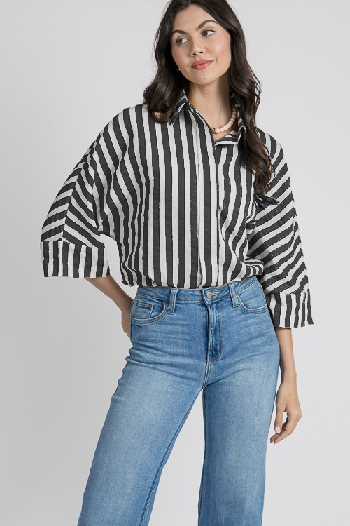 Oversized Textured Dolman Sleeve Stripes Shirt