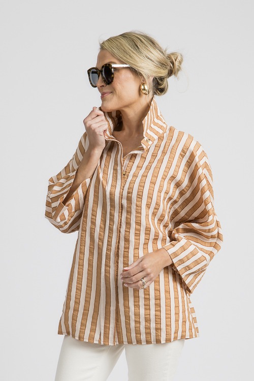 Oversized Textured Dolman Sleeve Stripes Shirt
