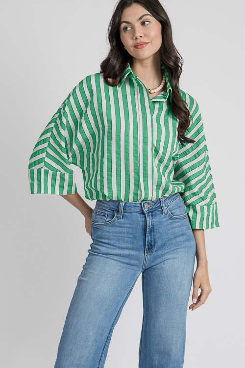 Oversized Textured Dolman Sleeve Stripes Shirt