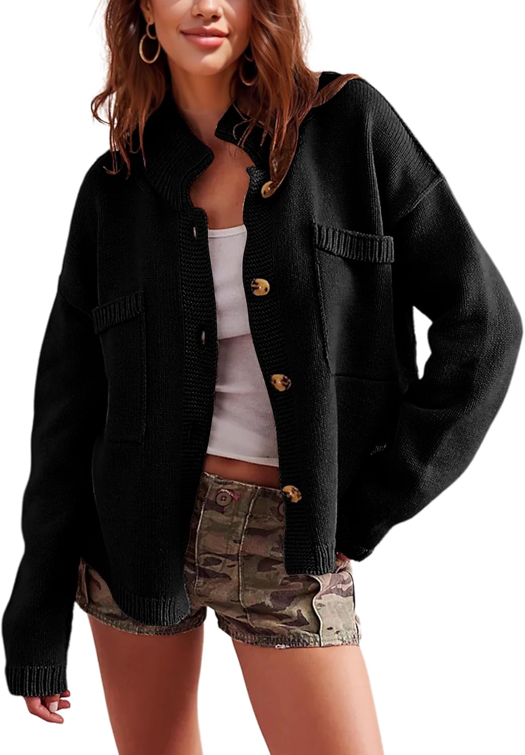 Fall Button Down Knit Casual Loose Cardigan Coat