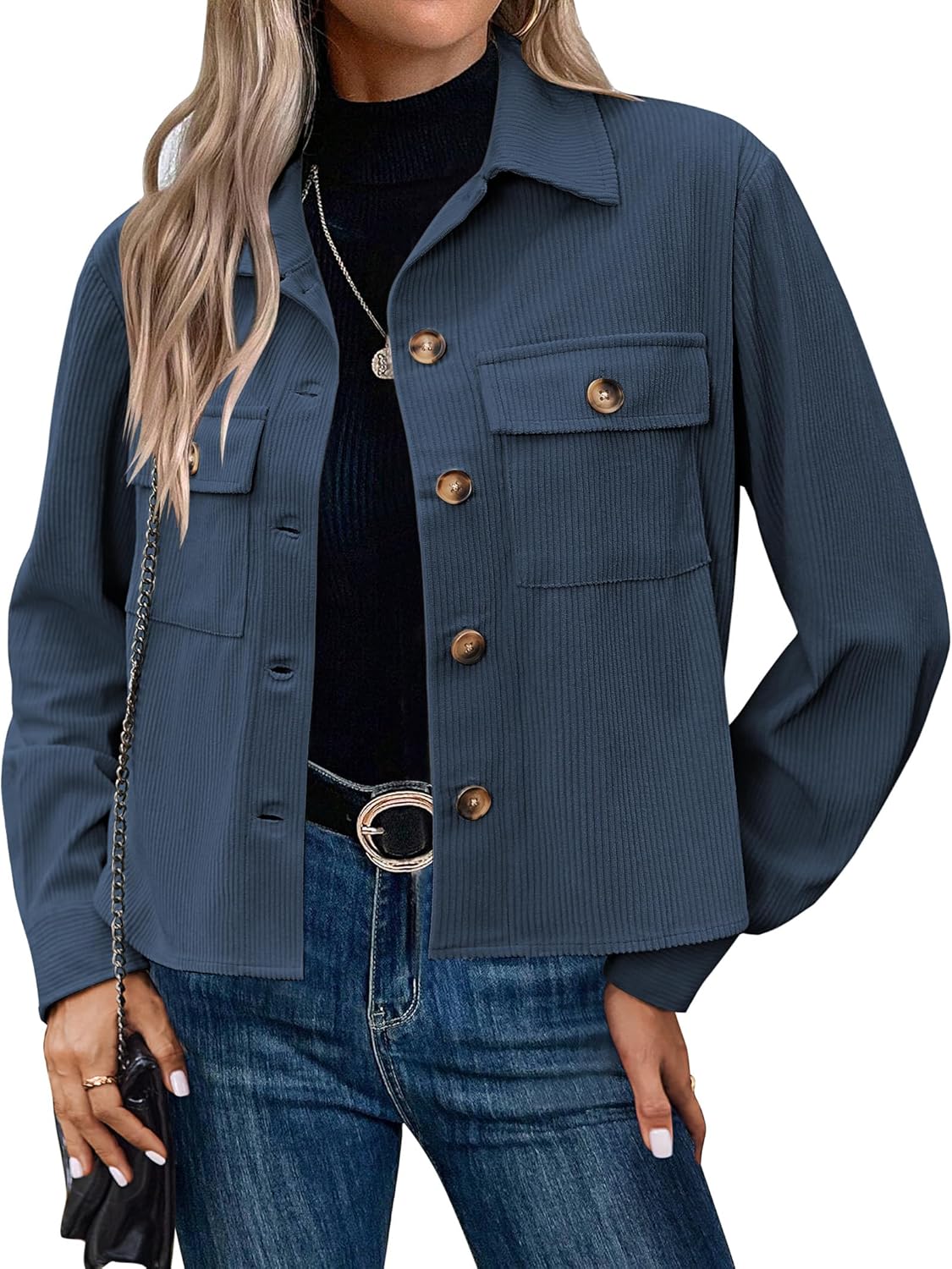 Women’s Fashion Cropped Shackets Button Down Crop Jackets