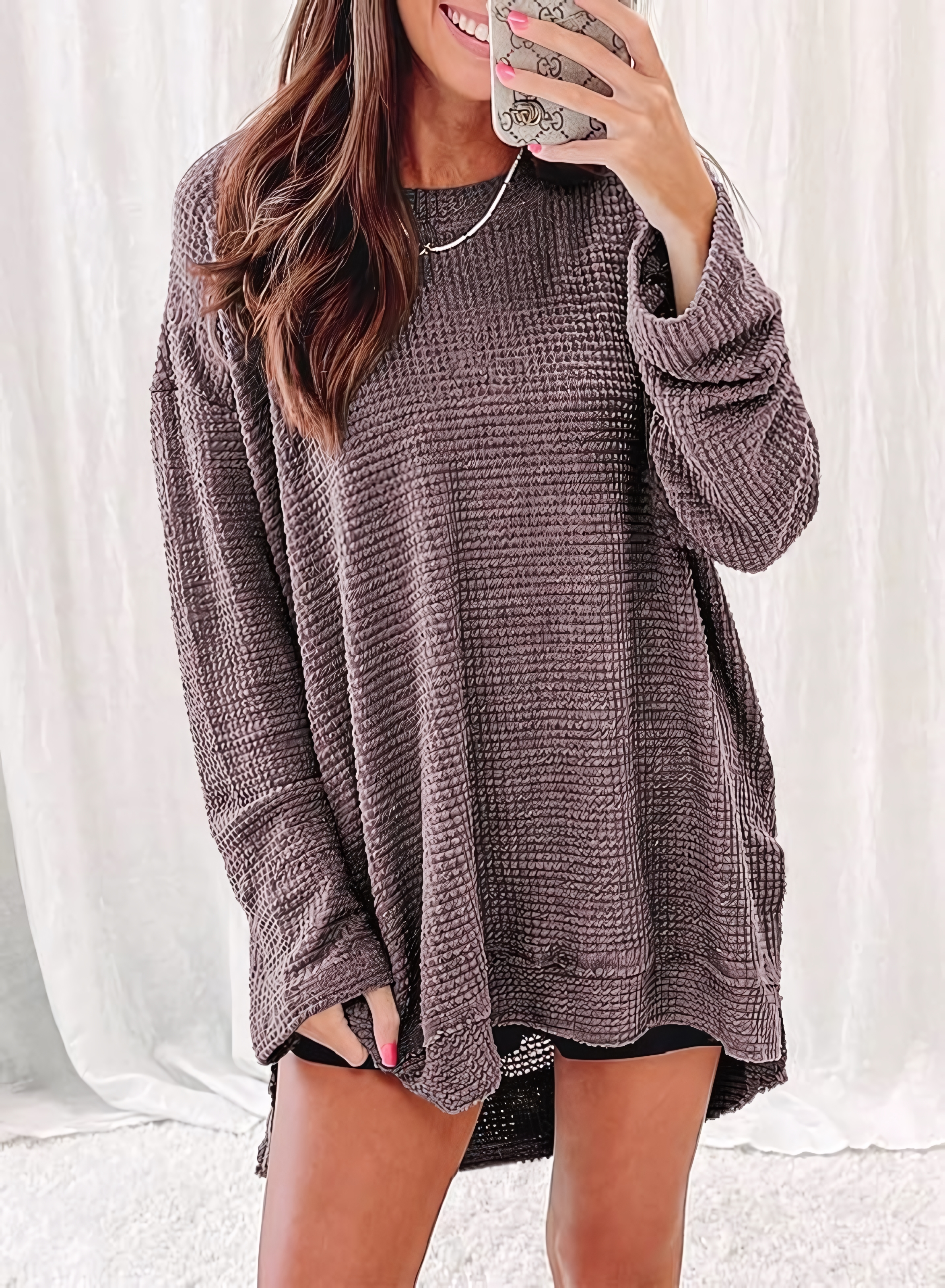 Women's Fall Long Sleeve Waffle Knit Hi-low Hem Tops