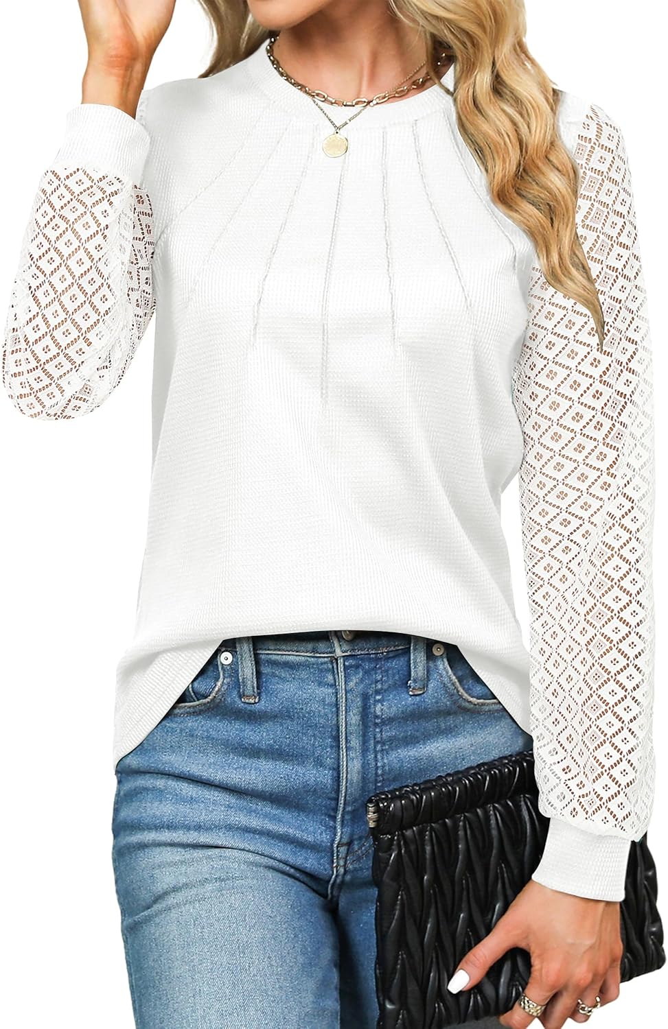 Women's Dressy Casual Lace Long Sleeve Knit Tops Shirts
