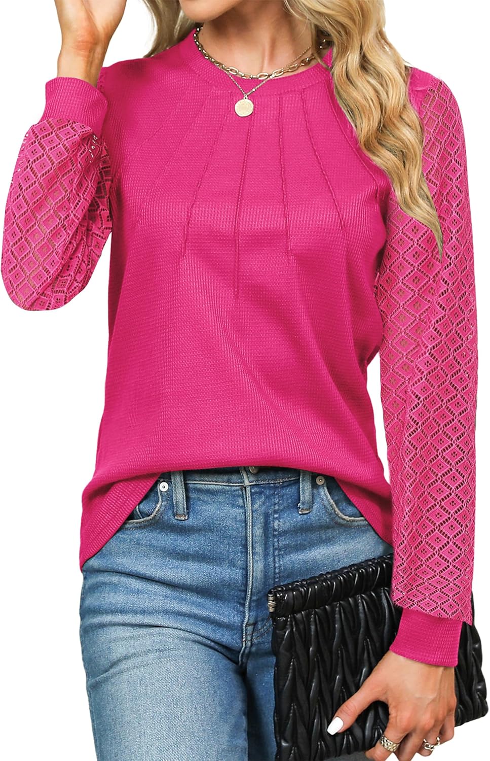 Women's Dressy Casual Lace Long Sleeve Knit Tops Shirts