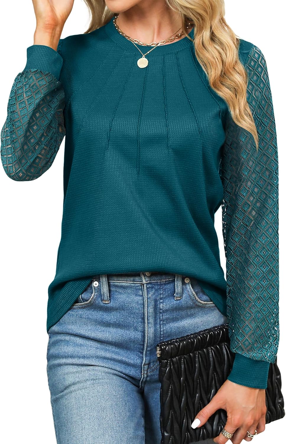 Women's Dressy Casual Lace Long Sleeve Knit Tops Shirts