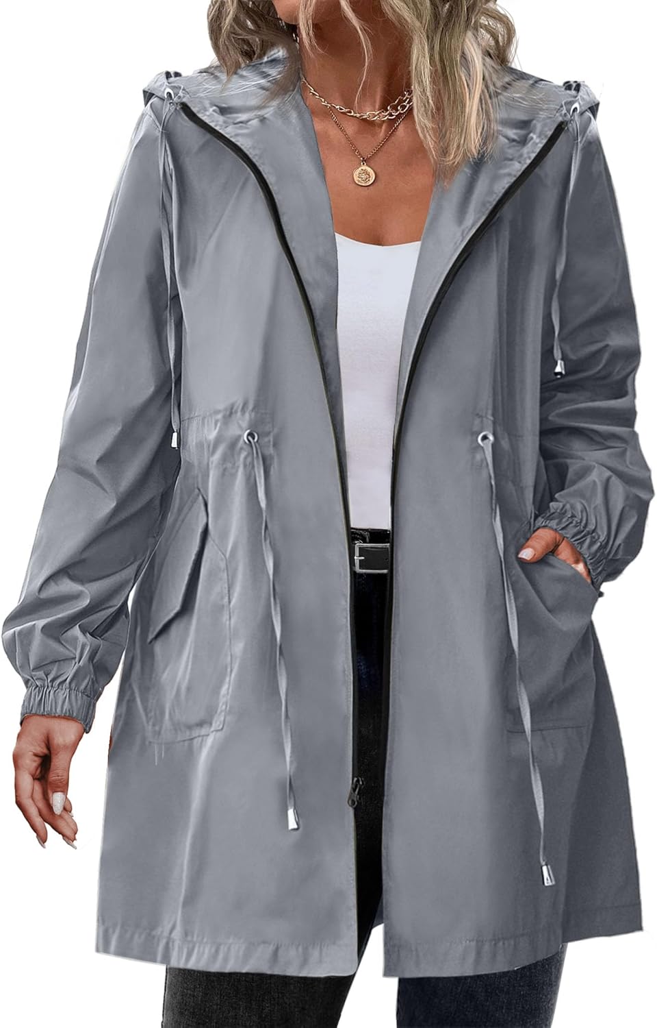 Women's Plus Size Lightweight Hooded Waterproof Jackets with Pockets