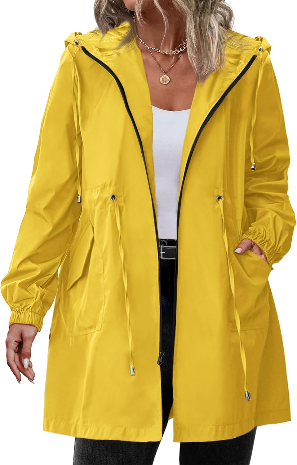 Women's Plus Size Lightweight Hooded Waterproof Jackets with Pockets
