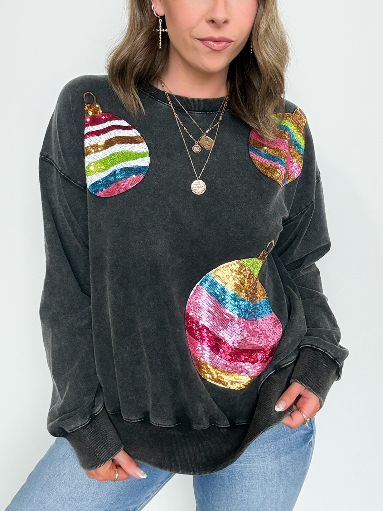 Women's Santa Pattern Sequin Pullover