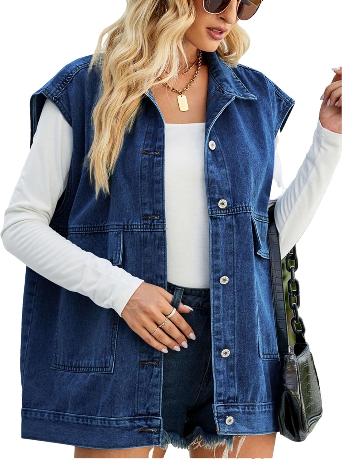 HOT SALE Women's Button Down Denim Vest Jacket