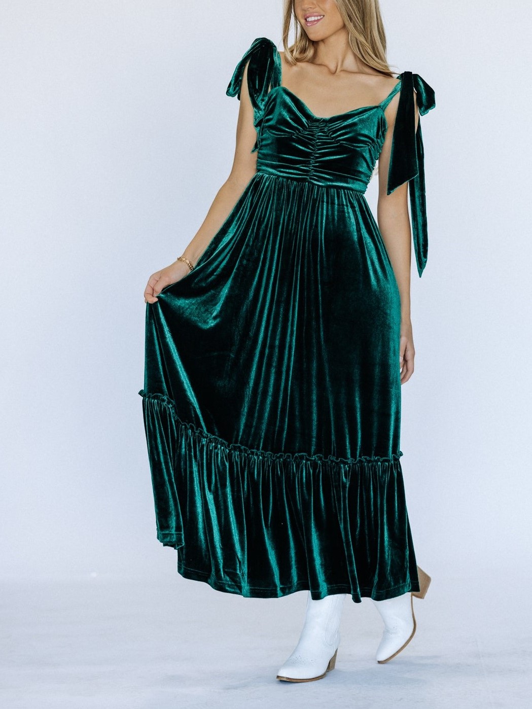 Velvet Strap Suspenders Pleated Layered Midi Dress