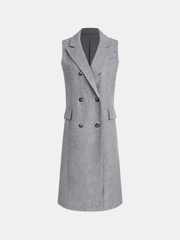 Women's Double Button Lapel Neck Longline Vest Overcoat