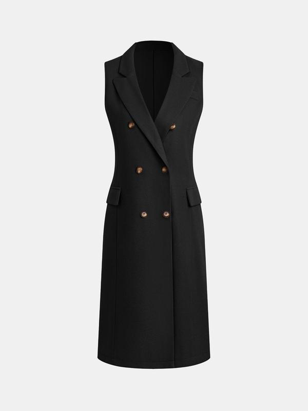 Women's Double Button Lapel Neck Longline Vest Overcoat