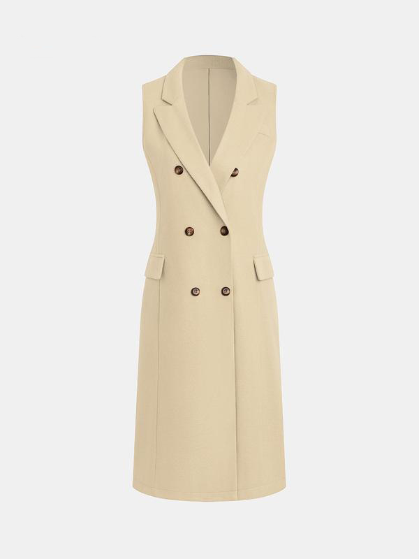 Women's Double Button Lapel Neck Longline Vest Overcoat