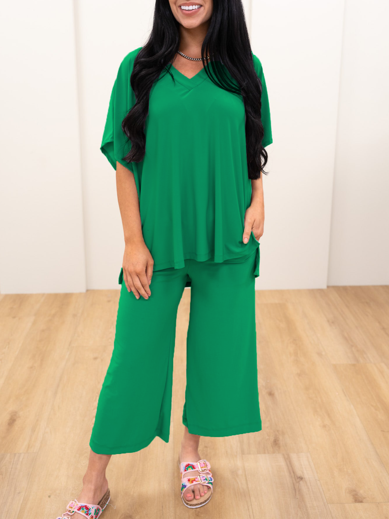 HOT SALE Casual V Neck Short Sleeved Loose Two Piece Set 