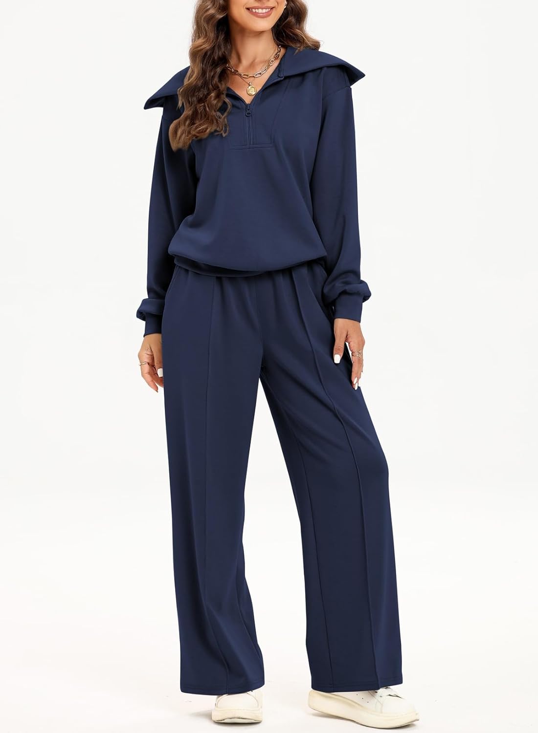 Women's Half Zip Sweatshirt & Wide Leg Sweatpant Tracksuit Set