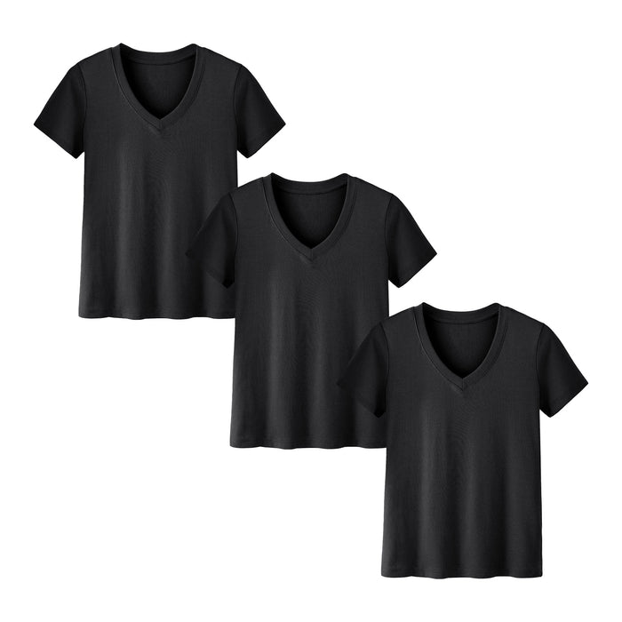  Womens 3 Pack T-Shirts Basic Short Sleeve V Neck Tops