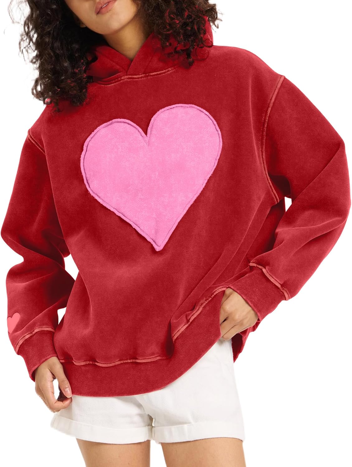 Women's Oversized Heart Patch Couples Hooded Sweatshirts