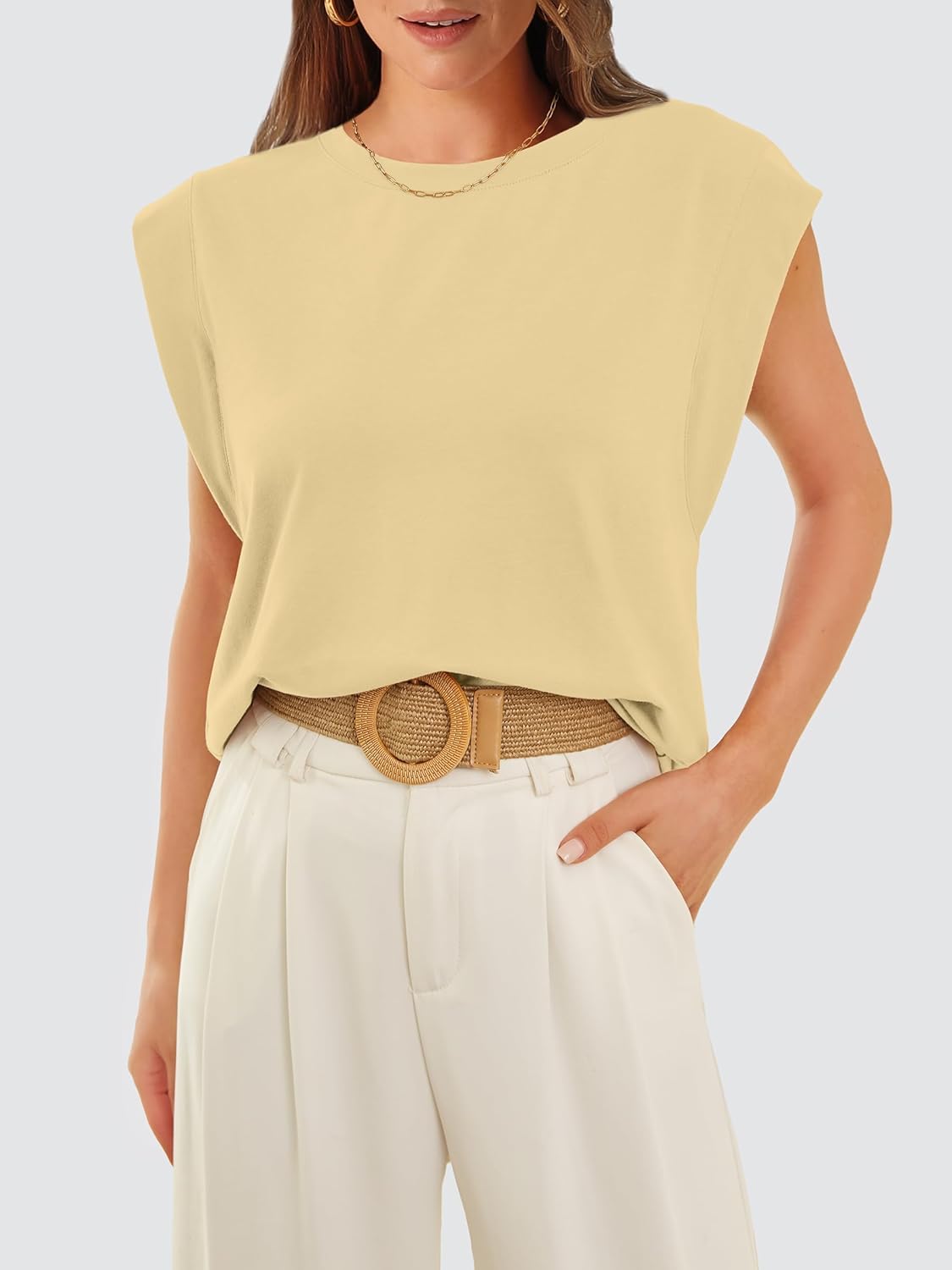 Women's Crewneck Cap Sleeve Casual Tank Basic Tee