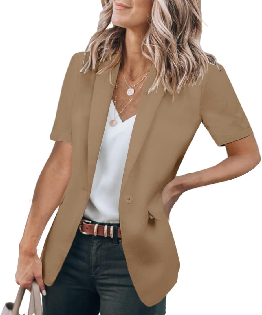 Women's Casual Single Button Short Sleeve Lapel Blazers Jacket