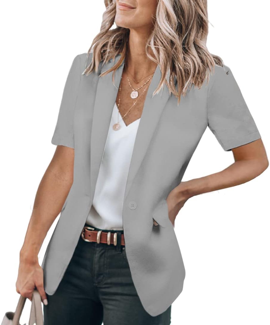 Women's Casual Single Button Short Sleeve Lapel Blazers Jacket