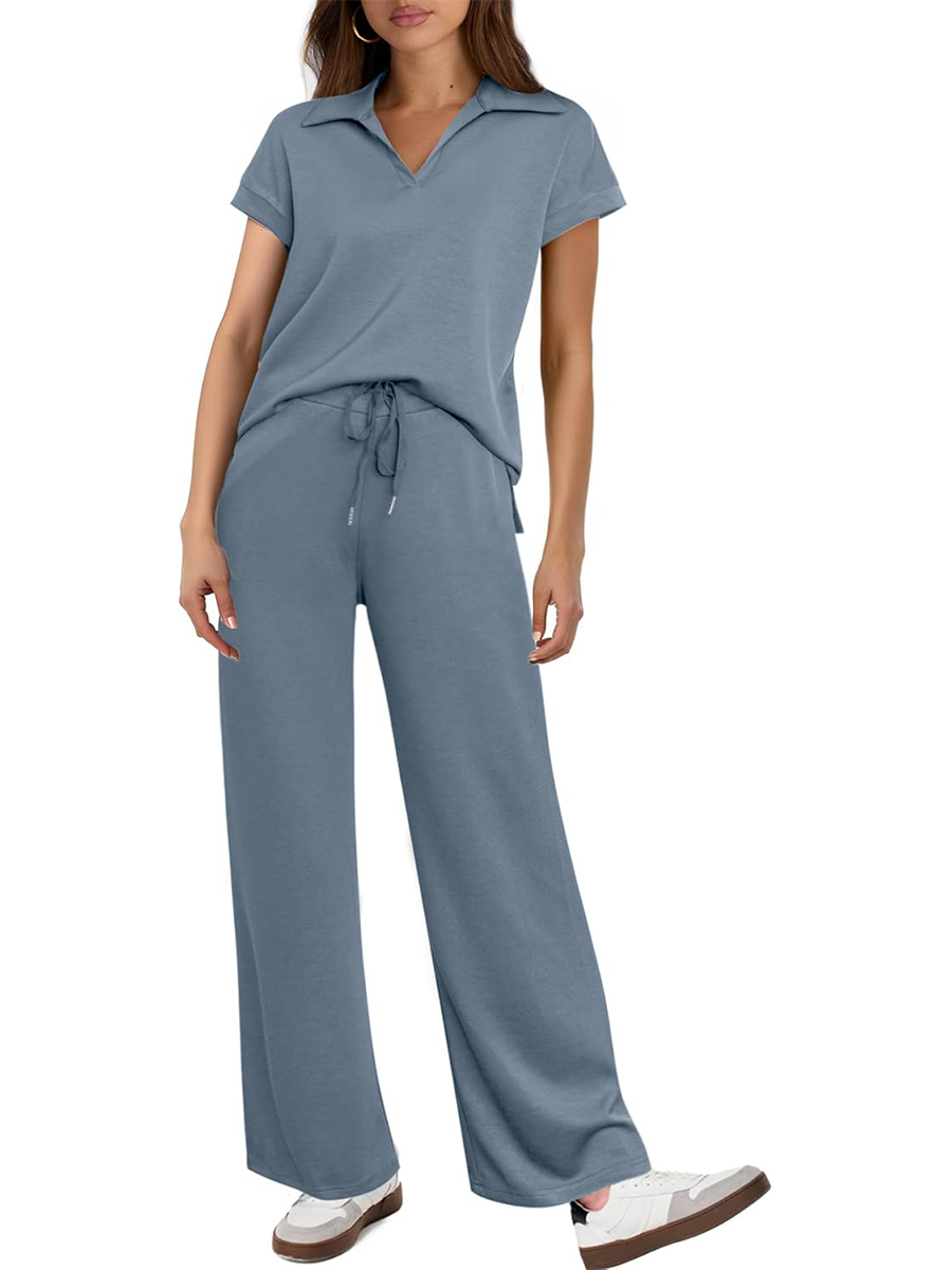 Women's Cap Sleeve Top and Drawsting Pants 2 Piece Lounge Set Tracksuit