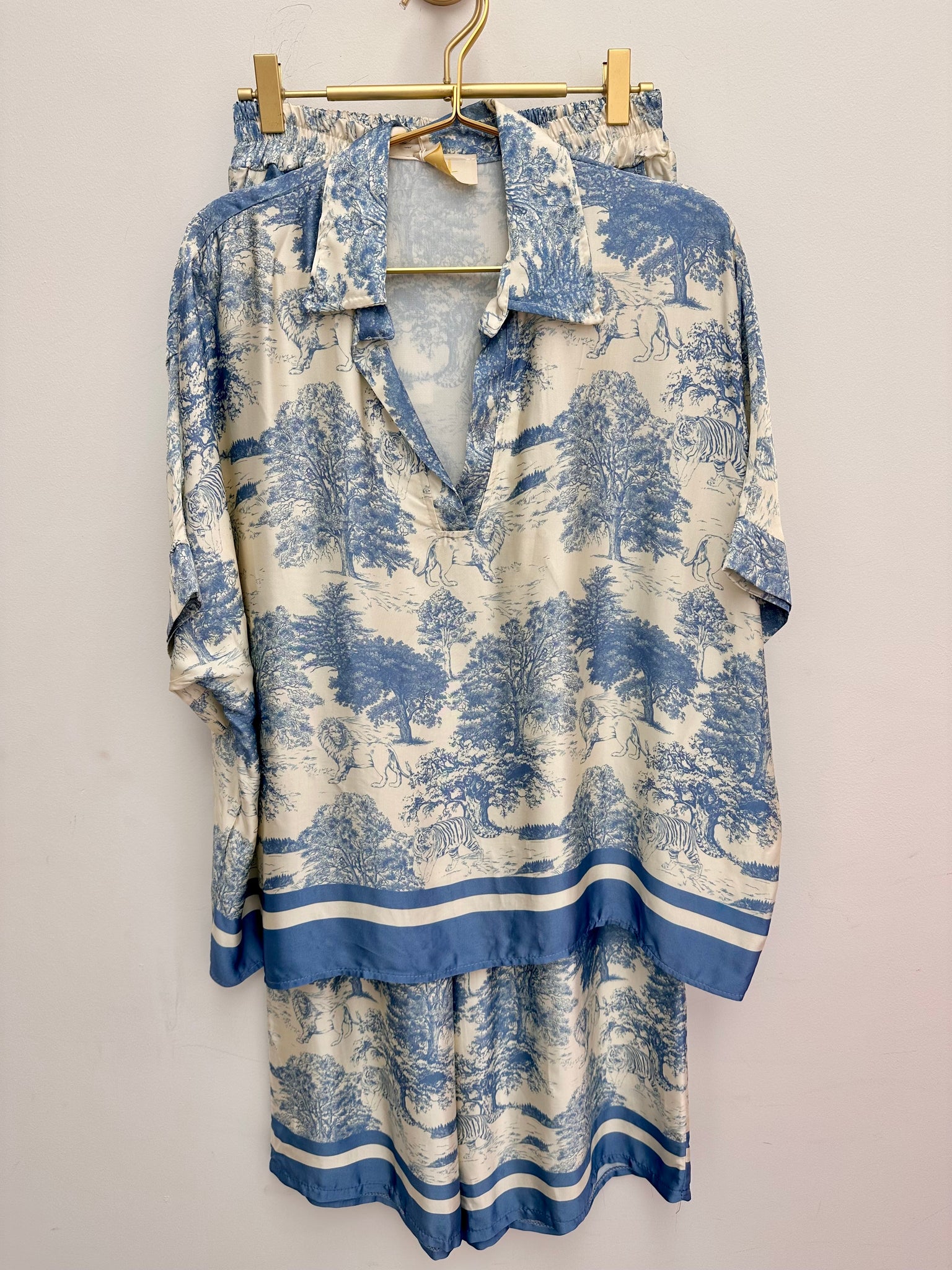 HOT SALE Women's Animal Plant Print V Neck Long Sleeve and Drawstring Pocket Pants Co-ord Set